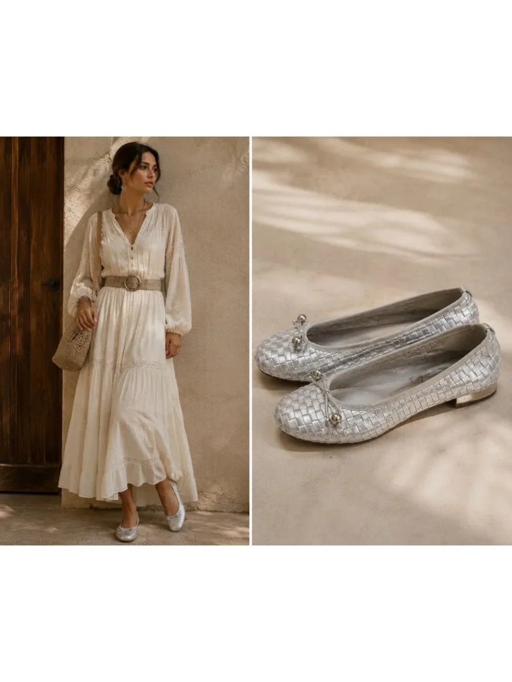 FS/NY French Sole Silver Woven Leather Ballet Flats Women's Size 9 Slip On